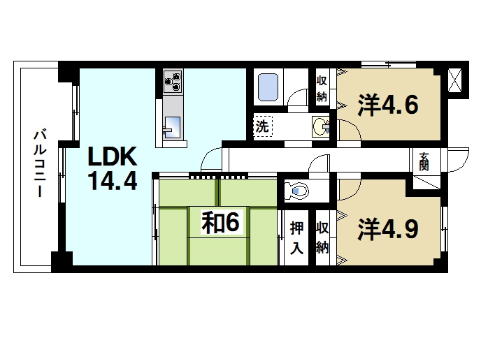 天理市指柳町のマンションの間取り