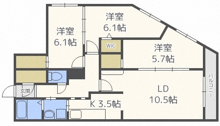 札幌市中央区南十五条西のマンションの間取り