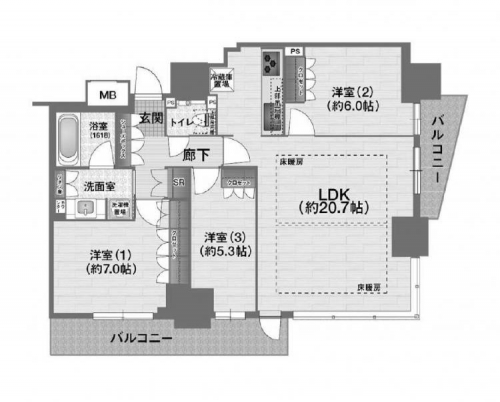 リバーガーデンタワー上町台筆ヶ崎の間取り