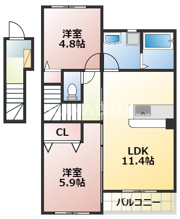 上益城郡益城町大字木山のアパートの間取り