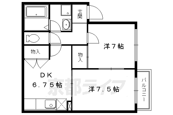 京都市左京区松ケ崎三反長町のアパートの間取り