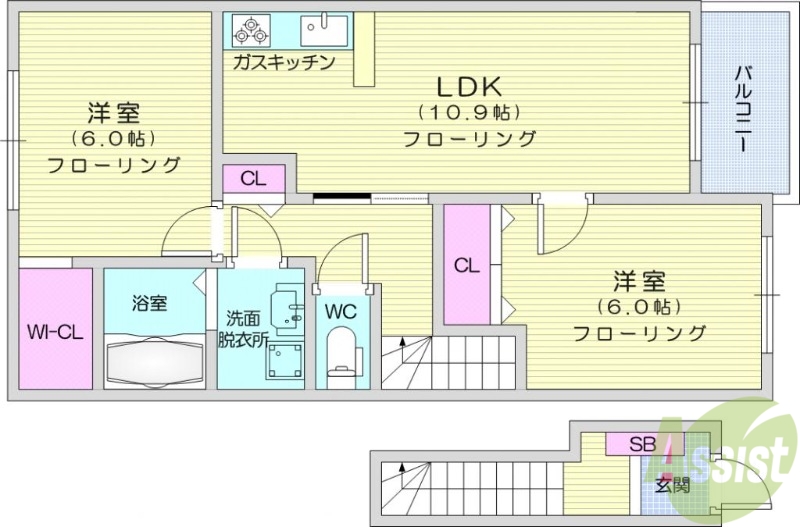 岩沼市桑原のアパートの間取り