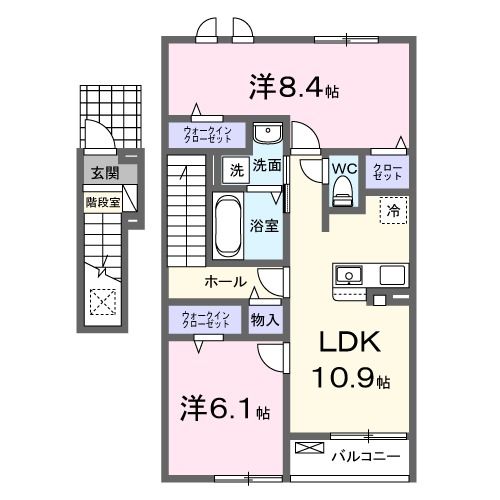 角田市梶賀のアパートの間取り