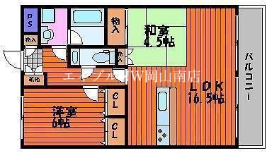 岡山市北区中央町のマンションの間取り