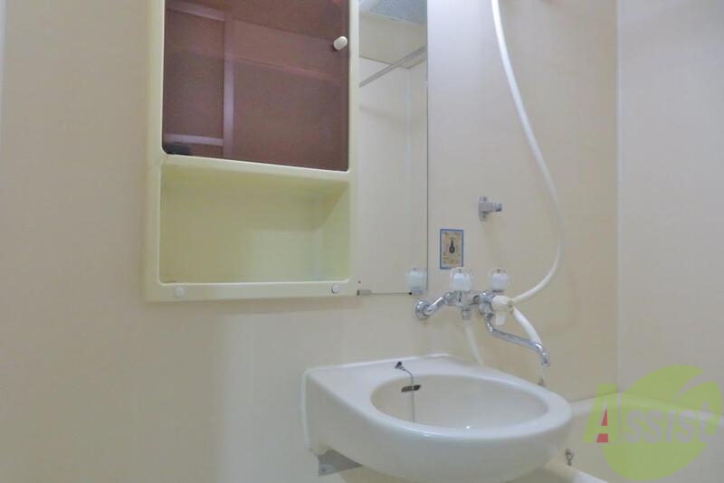 洗面設備　洗面ボウルのかわいいのなんのって。シャンプーもおけちゃう。