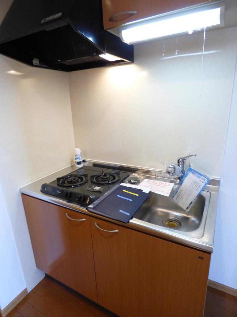 キッチン　二口ガスコンロ、浄水器もついてます