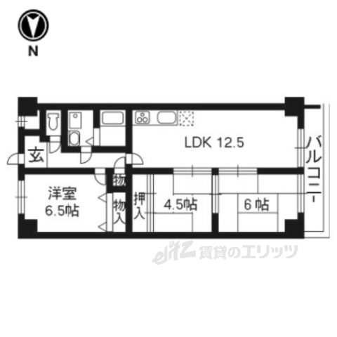 京都市左京区修学院沖殿町のマンションの間取り