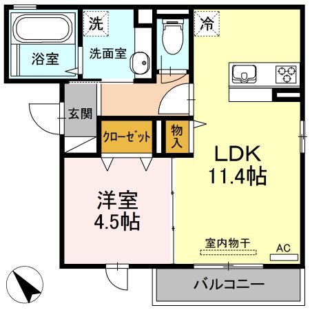 薩摩川内市御陵下町のアパートの間取り