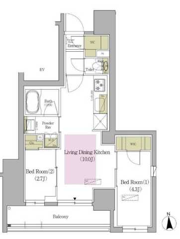 新宿区早稲田鶴巻町のマンションの間取り