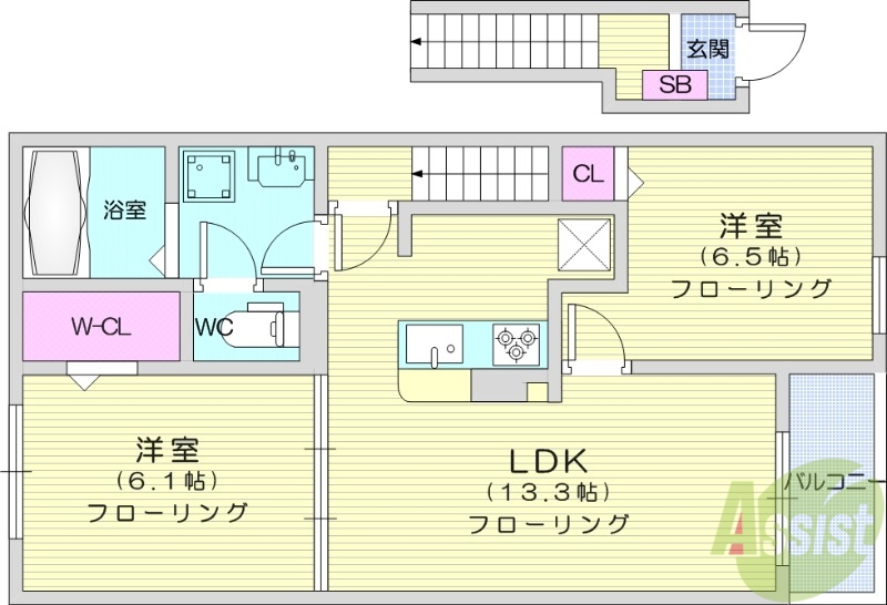 亘理郡亘理町字狐塚のアパートの間取り