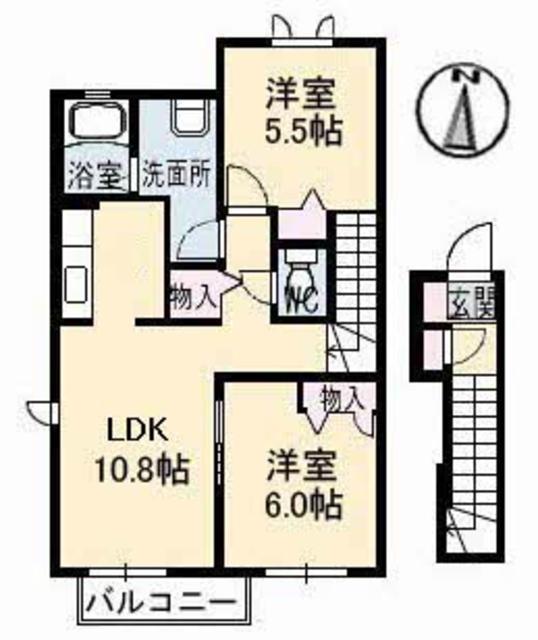 福山市神辺町大字川北のアパートの間取り