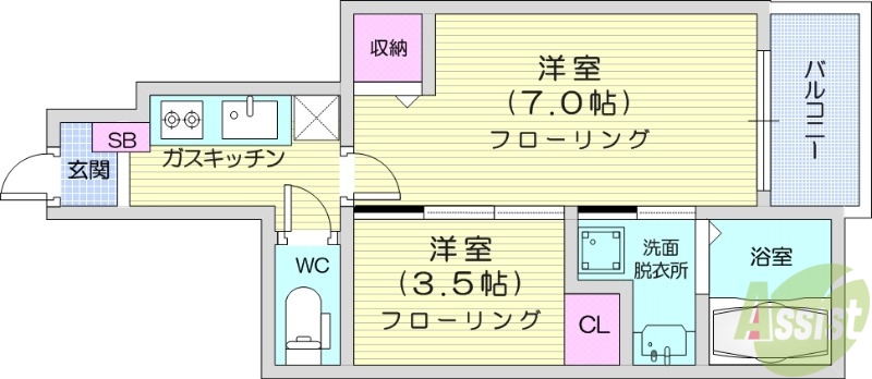 仙台市青葉区上愛子のアパートの間取り