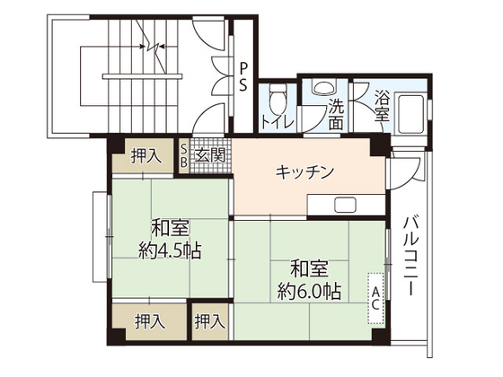 呉市焼山宮ヶ迫のマンションの間取り