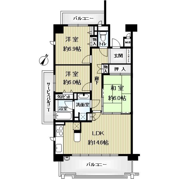 新千里桜ヶ丘メゾンシティ　六番館の間取り