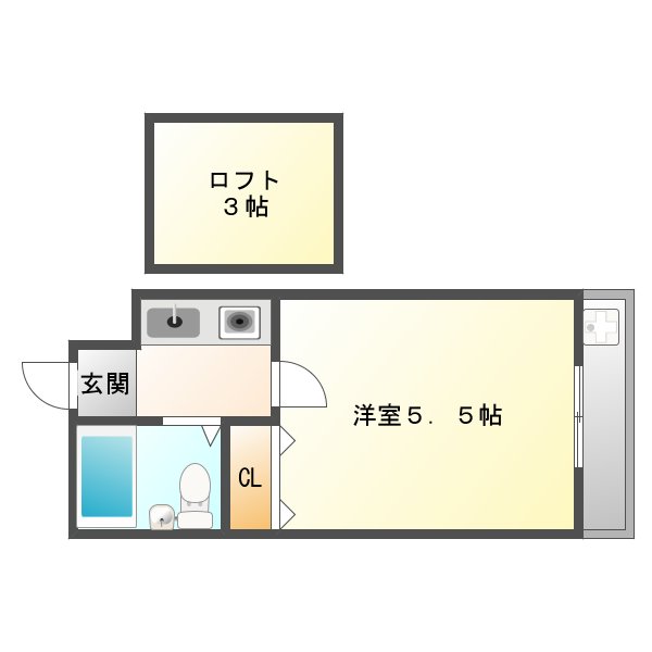 岡山市北区鹿田本町のアパートの間取り