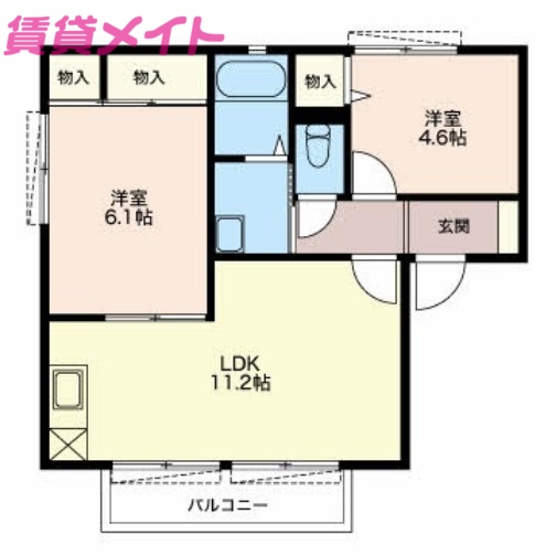 松阪市大津町のアパートの間取り