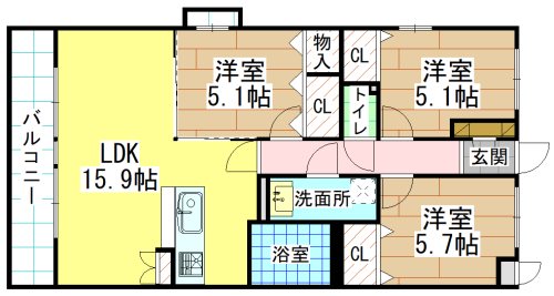 北九州市小倉南区守恒本町のマンションの間取り