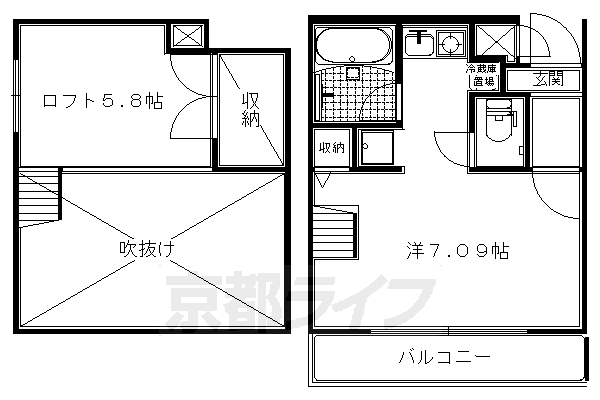 京都市左京区静市市原町のマンションの間取り