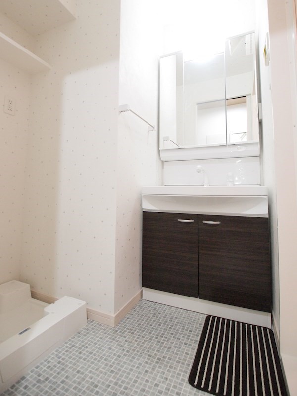 洗面設備　広めのシャンプードレッサー付き。