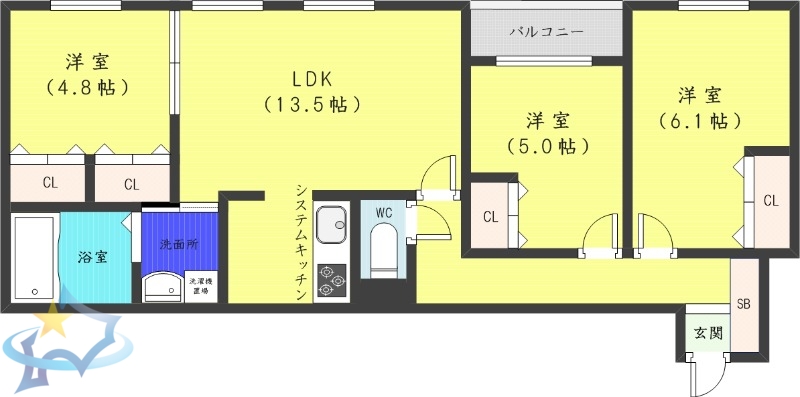 札幌市中央区南十六条西のマンションの間取り