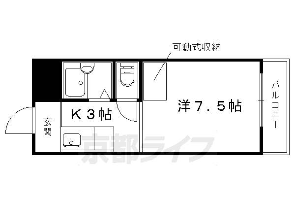 京都市北区衣笠高橋町のマンションの間取り