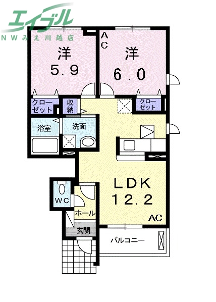 三重郡川越町大字南福崎のアパートの間取り