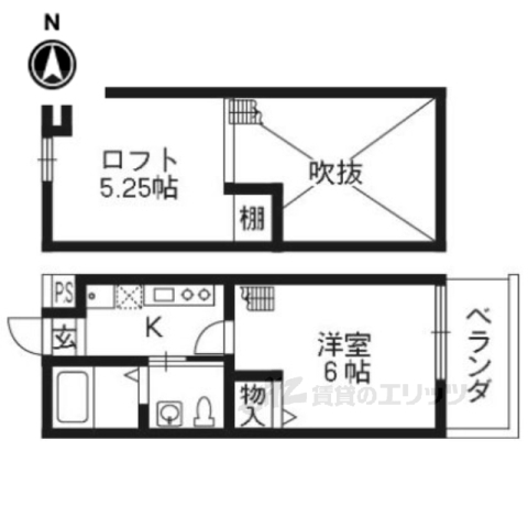 京都市山科区北花山大林町のアパートの間取り