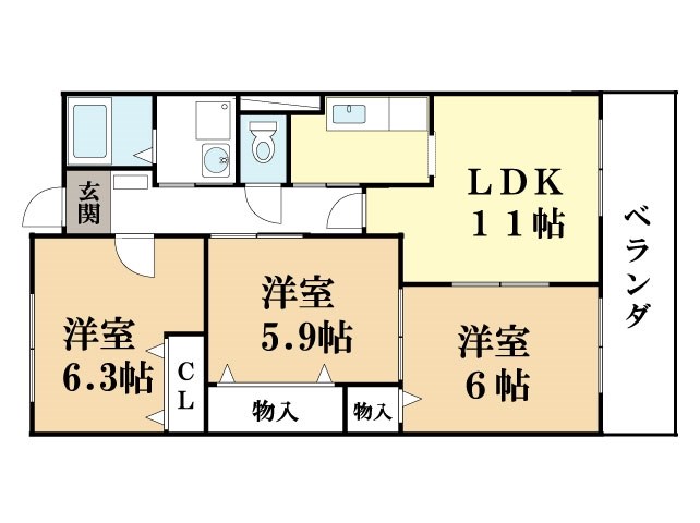 【京田辺市草内一ノ坪のマンションの間取り】