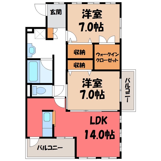 宇都宮市御幸ケ原町のマンションの間取り