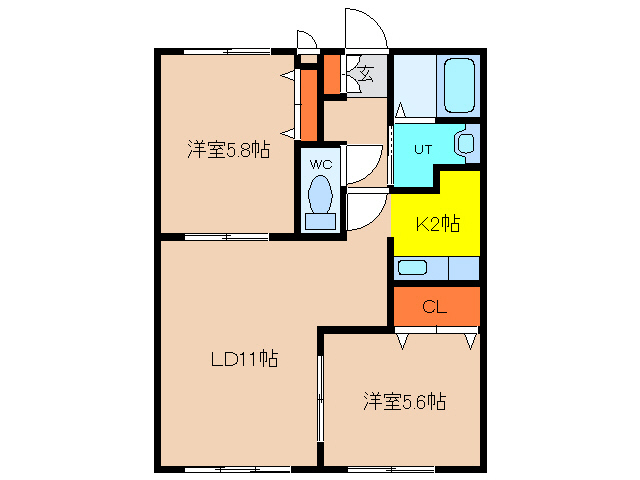 函館市海岸町のアパートの間取り