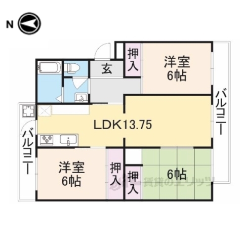 橿原市白橿町のマンションの間取り