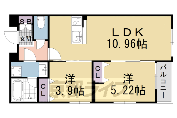 【京都市左京区岡崎西福ノ川町のマンションの間取り】