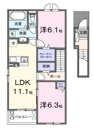 刈谷市築地町のアパートの間取り