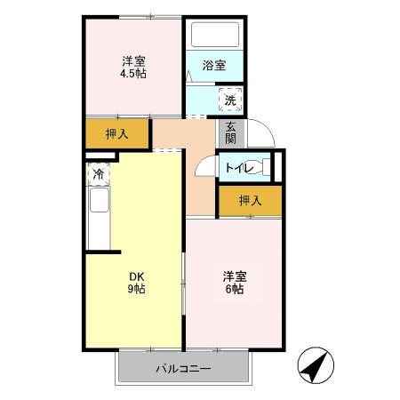 越谷市東大沢のアパートの間取り