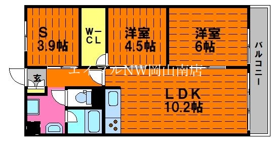 岡山市北区弓之町のマンションの間取り