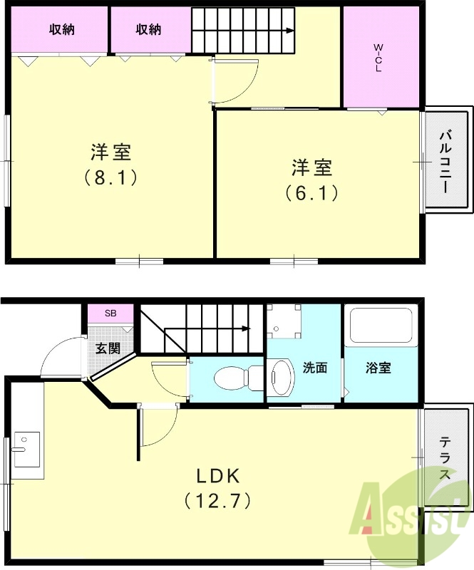 神戸市北区藤原台北町のアパートの間取り