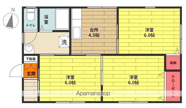 ＪＲ常磐線 植田駅 バス乗車時間：14分 最寄りバス停で下車 徒歩3分 1階建 築49年の間取り写真