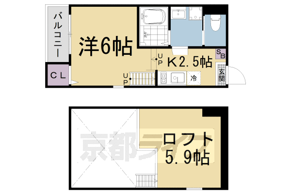 京都市山科区大宅坂ノ辻町のアパートの間取り