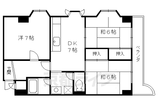 長岡京市久貝のマンションの間取り