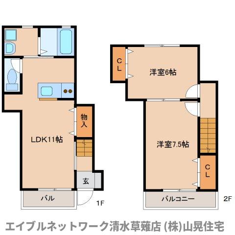 静岡市葵区瀬名のアパートの間取り