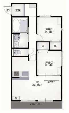 姫路市飾磨区英賀のアパートの間取り