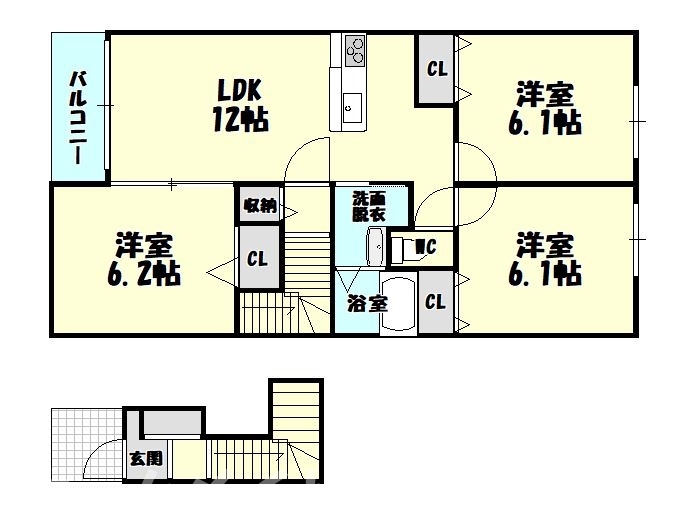 糟屋郡宇美町障子岳南のアパートの間取り