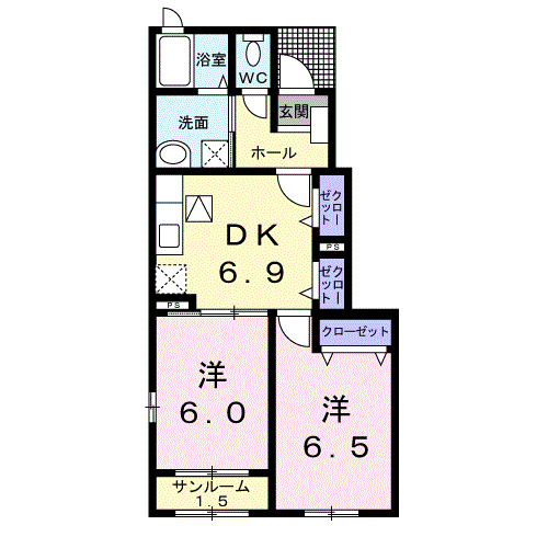 富山市婦中町長沢のアパートの間取り