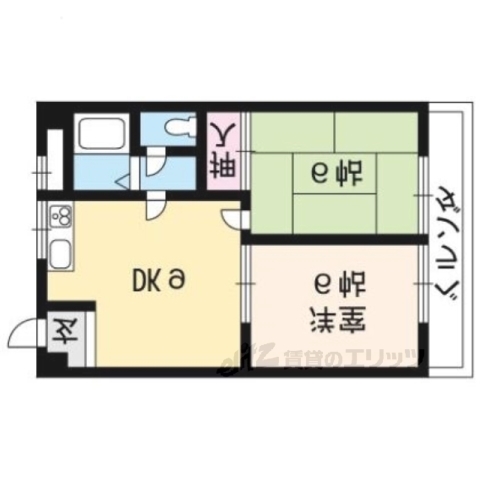 京都市左京区上高野薩田町のマンションの間取り