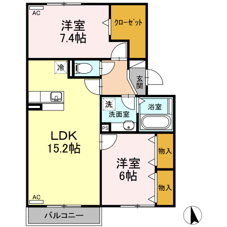 豊橋市江島町のアパートの間取り