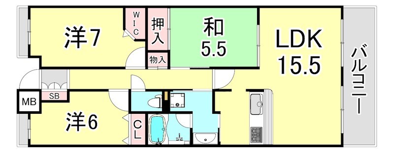 西宮市甲子園三番町のマンションの間取り