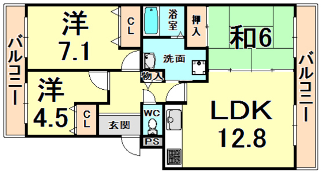 伊丹市中野西のマンションの間取り