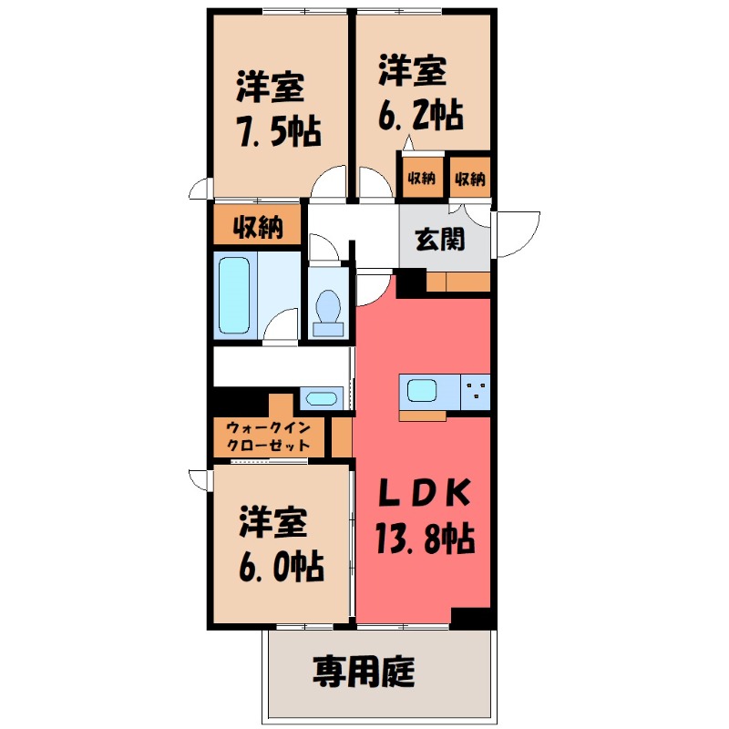 小山市西城南のアパートの間取り