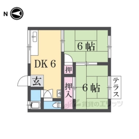 奈良市西大寺芝町のアパートの間取り