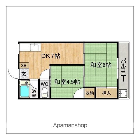 ＪＲ鹿児島本線 南福岡駅 徒歩13分 2階建 築48年の間取り写真